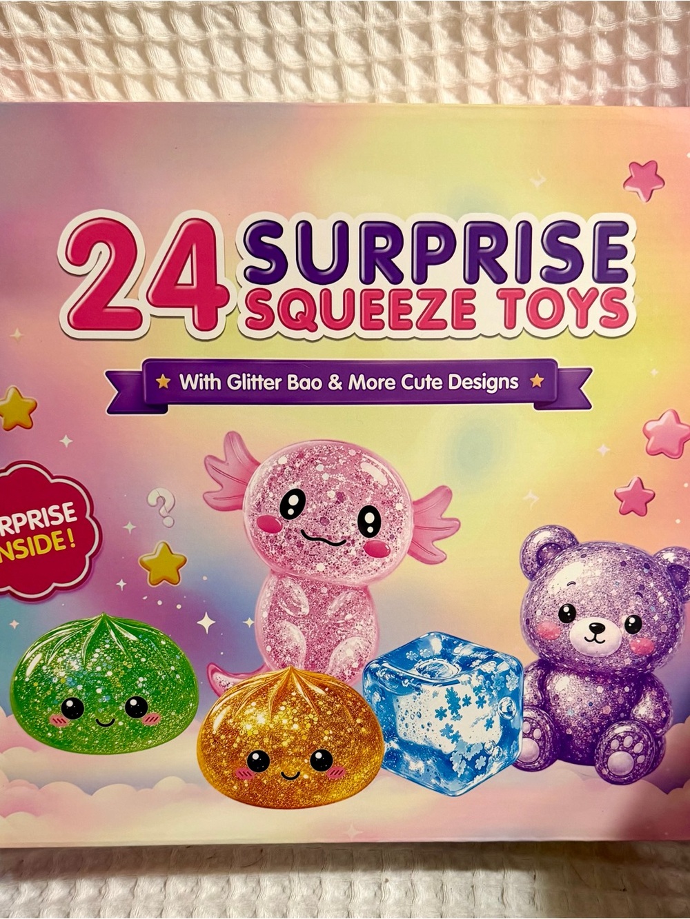 24 Surprise squeeze toys.